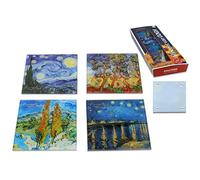CARMANI - Lot de 4 dessous de verre résistants à la chaleur imprimés avec Vincent van Gogh, La nuit étoilée, le jardin, les peupliers, la nuit étoilée sur le Rhône