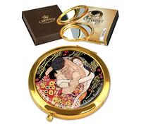 CARMANI - Plaqué Or Bronze poche, compact, Voyage, Miroir décoré avec de la peinture de Klimt 'Famille'