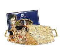 Carmani - Rectangulaire de Verre carrée, Plateau avec poignée imprimé avec Gustav Klimt 'The Kiss' de la Peinture 48.8x28.8cm