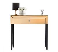 CARME Laguna Coiffeuse Miroir avec 1 tiroir et poignée en Cristal Style Moderne Table de Maquillage Cosmétique Bijoux Organisateur Chambre à Coucher (Or Rose Laiton)