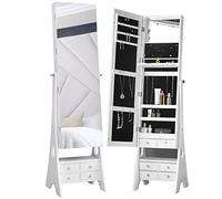 CARME Nikita - White Standing Full-Length Mirror Jewellery Cabinet with Internal LED Lights 6 Drawers…