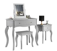 CARME Sorrento - Coiffeuse et Table d'appoint Gris avec tiroir et poignées Or Rose Tabouret Miroir avec lumières LED - Ensemble de 4 Meubles de Maquillage pour Chambre à Coucher