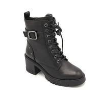 Carmela 161901 Bottine Cuir Noir Lacet Fermeture Éclair Boucle Clous Talon T 8cm