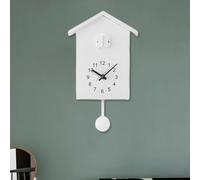 CARMOTTER Horloge à coucou, horloge murale à coucou, voix d'oiseau naturelle ou appel à coucou, horloge design pendule, maison à oiseaux, horloge murale vintage avec appel d'oiseaux (blanc)