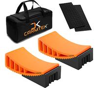 CARMTEK Camper Leveler Premium Kit | Fit Curved RV Levelers with Wheel Chocks, Rubber Mats & Carry Bag for Tight Dual Axle Trailers | Faster RV Leveling System than RV Leveling Blocks | RV Accessories