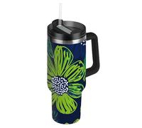 Carnation Bouteilles d'eau sous vide pour enfants à large goulot avec couvercle et paille - Tasse isotherme décorative pour école, sport, garderie, camping et plus encore - Vert citron et bleu marine