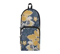 Carnation Dentelle Jaune moutarde et bleu denim Nylon 3 compartiments Grande trousse à crayons grande capacité en maille Trousse à crayons papeterie scolaire pour primaire