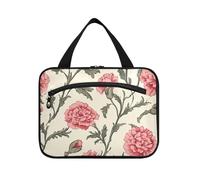 Carnation Summer Flowers Hanging Travel Makeup with Hook, Designer Extensible Waterproof Cosmetic Bag for Travel Accessories for Women Toilet estuche de maquillaje para Mujer L