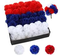 Carnations Fleurs artificielles, 180pcs 3, 5 Fausses fleurs de carnage de soie avec tiges, fleur réaliste du Memorial Day, bricolage rouge blanc et fleur bleue pour le panier des couronnes cimetièr