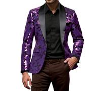 Carnaval Blazer Homme À Sequins Dorés Revers Manteau De Costume Classique À Manche Longue Métallisées Veste Party Déguisement Accessoires Disco Fever De Fête pour Soirée Mariage Violet XL