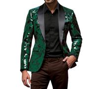Carnaval Blazer Homme À Sequins Dorés Revers Manteau De Costume Classique À Manche Longue Métallisées Veste Party Déguisement Accessoires Disco Fever De Fête pour Soirée Mariage Vert L