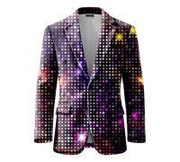 Carnaval Blazer Homme À Sequins Dorés Revers Veste De Costume Casual Slim Fit Mode Fashion Veste De Smoking Tenue Pailletée Disco Fever De Fête pour Soirée Mariage Violet Foncé 4XL