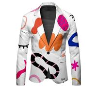 Carnaval Blazer Homme À Sequins Dorés Revers Veste De Costume Classique À Manche Longue Métallisées Veste De Smoking Tenue Pailletée Disco Fever De Fête pour Soirée Mariage Blanc XXL