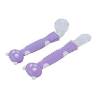 Carnaval Commerçant Cuillère pour bébé, cuillère incurvée en silicone double face à bord rond doux pour l'entraînement à l'auto-alimentation(Mauve)