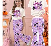 Carnaval d'Halloween, Améthyste vœu d'étoile, Petite sorcière de gelée d'aurore, Petit chat noir de la nuit sombre, Petite Miss Bootiful Truc ou Traite! Ensemble 2 pièces T-shirt à col ras-du-cou à ma