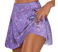 Carnaval Jupe de gymnastique décontractée double couche imprimée à paillettes avec taille élastique pour un port actif 5, lilas, L
