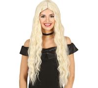 Carnaval Mardi Gras Longue Perruque Bouclée Bleu Rouge Fête Bicolore Cheveux Colorés Costume Accessoire Glamour Fantaisie, Couleur : Jaune