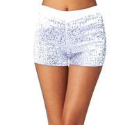 Carnaval Mini short à paillettes disco brillant pour femme Jazz Stretch Danse, Blanc., M