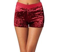 Carnaval Mini short à paillettes disco brillant pour femme Jazz Stretch Danse, rouge, L