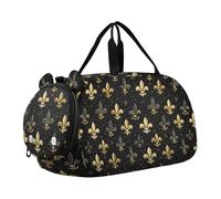 Carnaval Sac de sport pour fille Motif fleur de lys Doré Noir Avec compartiment à chaussures Grande capacité Weekender Nuit Range pour voyage, natation, danse, ballet bolso de viaje para hombre