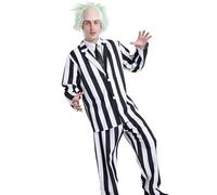 Carnavalife Beetle jus Déguisement de Beetle-juice pour homme Tim Burton Costume de fantôme pour homme Halloween carnaval Taille L Beetle jus Déguisement Film d'horreur Adulte