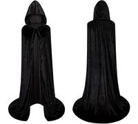 Carnavalife Cape à capuche en velours long unisexe pour adulte et enfant, cape vampire sorcière mort religieuse dracula médiévale pour Halloween et carnaval Noir 140 cm