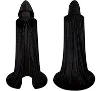 Carnavalife Cape à capuche en velours longue unisexe pour adulte et enfant, cape vampire sorcière mort religieuse dracula médiévale pour Halloween et carnaval Noir 90 cm