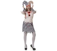 Carnavalife Costume de clown arlequin pour femmes - Robe d'Halloween avec chapeau rouge et noir à motif diamant (robe arlequin joker pour femme, taille S)