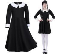 Carnavalife Costume Mercredi Addams Halloween, Robe et Perruque Fille, Chaussettes Femme (14 Ans, Noir Infantil Modèle)