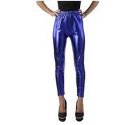 Carnavalife Legging de sport long brillant en maille élastique, effet métallisé, style brillant, unisexe, pour femme, bleu, XXL