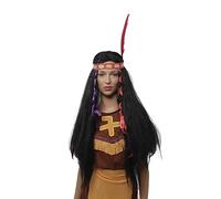 CARNAVALIFE Perruque indienne Crespo avec volume pour femme, perruque indienne avec plume indienne et bandeau, perruque pour costumes indiens pour homme et femme