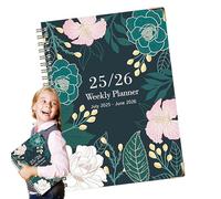 Carnet à anneaux - Carnet à spirales A5 épais avec motif floral en anglais de juillet 2025 à juin 2026 pour croquis, , prise de notes, droit, travail, recherche