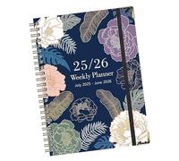 Carnet à anneaux, carnet A5 | Agenda épais A5 à motif floral en anglais de juillet 2025 à juin 2026 pour croquis, , prise de notes, droit, travail, recherche