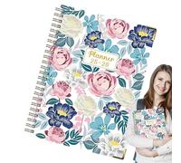 Carnet à anneaux - Carnet d'école, A5 épais de juillet 2025 à juin 2026, motif floral esthétique, pour journal, prise de notes, croquis, étude, écriture créative, planification