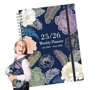 Carnet à anneaux - Carnet scolaire - A5 épais motif floral - Bloc-notes en anglais de juillet 2025 à juin 2026 pour croquis, , prise de notes, droit, travail, recherche