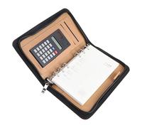 Carnet à Fermeture Éclair A6 en Simili Cuir avec Calculatrice | Classeur 6 Anneaux, Quatre Poches Porte-cartes, Grosse Poche, Boucle Stylo, Rouge