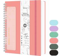 Carnet À Pois A4, Bullet Dot Journal, Cahier À Spirales 300 Pages, Papier Résistant À L'encre 100g/M², Couverture Rigide En Pvc, Avec Règle, Pochettes Extensibles, Bandes Élastiques- Rose