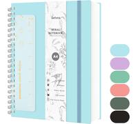 Carnet À Pois A4, Bullet Dot Journal, Cahier À Spirales 300 Pages, Papier Résistant À L'encre 100g/M², Couverture Rigide En Pvc, Avec Règle, Pochettes Extensibles, Bandes Élastiques- Bleu