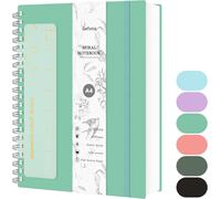 Carnet À Pois A4, Bullet Dot Journal, Cahier À Spirales 300 Pages, Papier Résistant À L'encre 100g/M², Couverture Rigide En Pvc, Avec Règle, Pochettes Extensibles, Bandes Élastiques- Bleu Vert