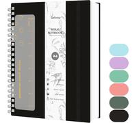 Carnet À Pois A4, Bullet Dot Journal, Cahier À Spirales 300 Pages, Papier Résistant À L'encre 100g/M², Couverture Rigide En Pvc, Avec Règle, Pochettes Extensibles, Bandes Élastiques- Noir