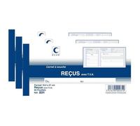 Carnet à souche reçu avec TVA - ELVE - Lot de 3 - 10,5 x 21 cm - 50 feuillets - Professionnel