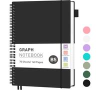 Carnet À Spirale Carré B5 Avec Grille Graphique - 140 Pages - Poche En Pvc - Boucle Pour Stylo, Règle, Marque-Page Pour Homme Et Femme - 19 X 25 Cm - Noir