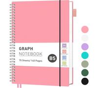 Carnet À Spirale Carré B5 Avec Grille Graphique, 140 Pages, Poche En Pvc, Boucle Pour Stylo, Règle, Marque-Page Pour Femme, Homme, Travail, École, 19 X 25 Cm, Rose