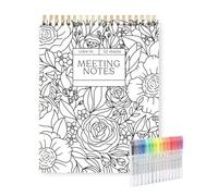 Carnet à spirales à colorier et planificateur quotidien avec fleurs, notes de réunion, livres de coloriage, 21,6 x 27,9 cm, livres de réunion avec 15 surligneurs pour la gestion des tâches, la
