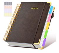 Carnet à spirales à couverture rigide avec onglets amovibles - 300 pages en cuir - 5 sujets lignés - 100 g/m² - Format A5 - Pour le travail et l'école - Pour femme - Format A5 - Marron