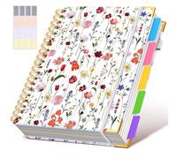 Carnet à spirales à couverture rigide de 21,6 x 27,9 cm avec onglets amovibles - 300 pages - Carnet à 5 sujets ligné - Grand carnet A4 pour le travail et l'école - Journal pour femme - Fleur blanche