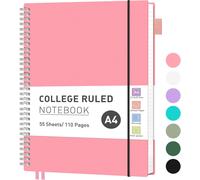 Carnet A4 À Spirales Ligné À Spirales, Papier Ligné À 110 Pages Pour Écrire, Journal Pour Femme, 100 G/M², Poche En Pvc, Boucle Pour Stylo, Règle, Marque-Page, 21,5 X 27,9 Cm, Rose
