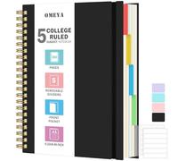 Carnet A5, Cahier ligné avec intercalaires amovibles, Bloc-note épais 300 pages 100 g/m², Étanche & Petit cahier à spirale pour femmes et hommes, Cahiers thématiques pour travail, bureau et école