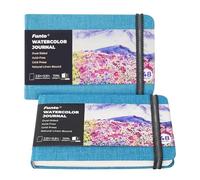 Carnet Aquarelle Funto Lot de 2, 3,5x5,5"(8,89x13,97cm), Couverture en Tissu Bleu, Papier en Pâte de Bois sans Acide, Convient à Tous les Âges, Parfait pour les Voyages