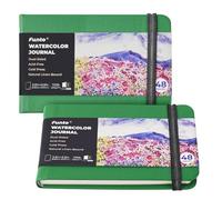 Carnet Aquarelle Funto Lot de 2, 3,5x5,5"(8,89x13,97cm), Couverture en Tissu Vert, Papier en Pâte de Bois sans Acide, Convient à Tous les Âges, Parfait pour les Voyages